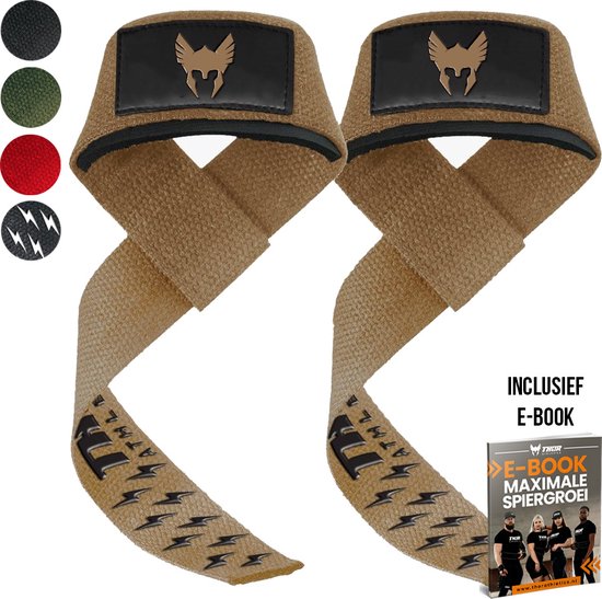 Foto: Thor athletics lifting straps extra grip krachttraining accessoires powerlifting straps deadlift straps camel inclusief e book