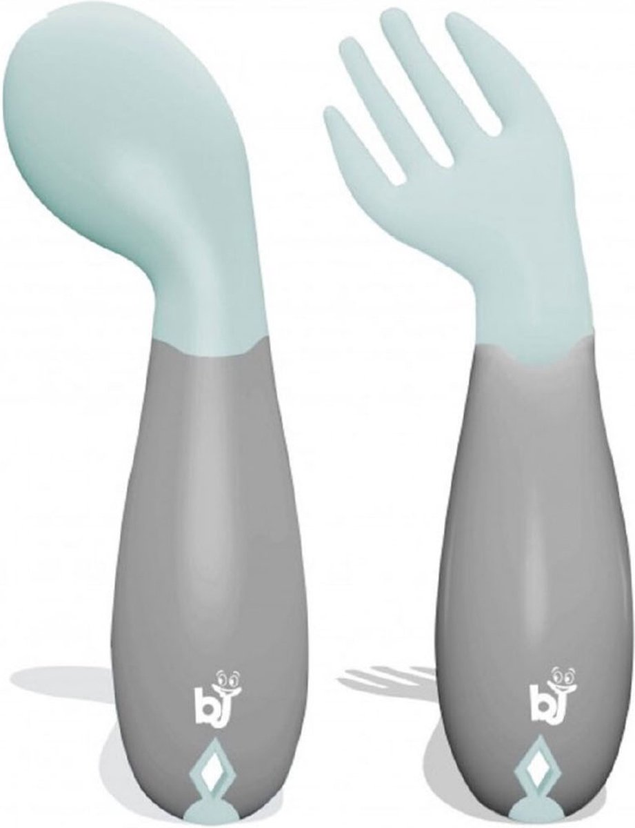 Goedkoopste Babyjem Angled Groen Vork en Lepel Set 703