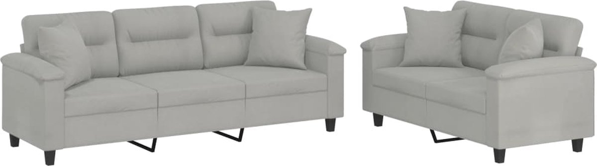 vidaXL - 2-delige - Loungeset - met - kussens - microvezelstof - lichtgrijs