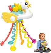 My Bébé 5 In 1 Eend Siliconen - Trekkoord-Baby - Reisspeelgoed - siliconen trekspeeltje voor baby's - Educatief speelgoed - Montessori speelgoed - Sensorisch speelgoed- Sileconen - 0-24 Maanden-Kinderspeelgoed 1 jaar - Montessorisch Speelgoed