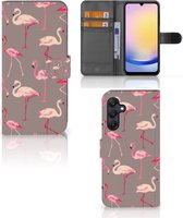 Hoesje met naam Geschikt voor Samsung Galaxy A25 Wallet Book Case Flamingo