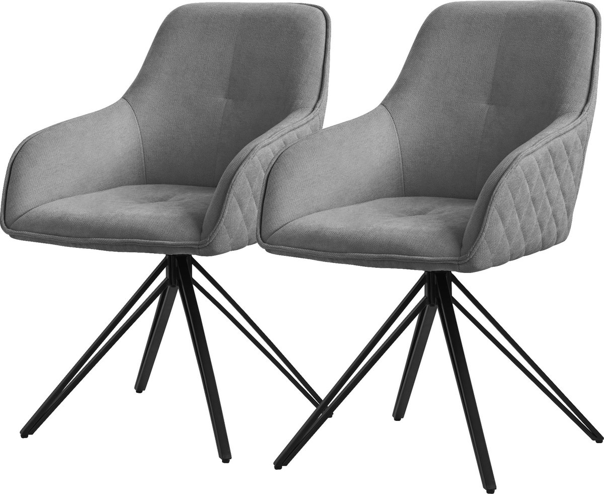 ml-design eetkamerstoelen draaibaar set van 2, textiel geweven stof, grijs, woonkamerstoel met armleuning/rugleuning, 360° draaibare stoel, gestoffeerde stoel met metalen poten, ergonomische fauteuil