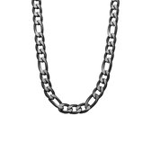 Lucardi Heren Stalen blackplated ketting met figaro schakels - Ketting - Staal - Zwart - 50 cm