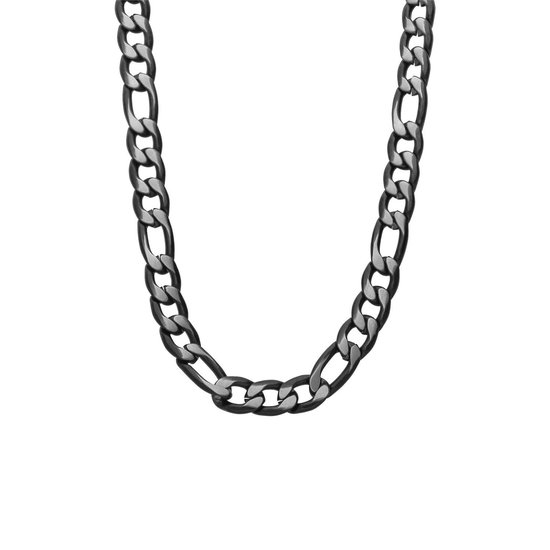 Lucardi Heren Stalen blackplated ketting met figaro schakels - Ketting - Staal - Zwart - 50 cm