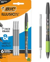 Stylo bille effaçable et rechargeable et recharges BIC Illusion - Encre noire - pack de 1 stylo et 3 recharges - Pointe Medium 0 mm