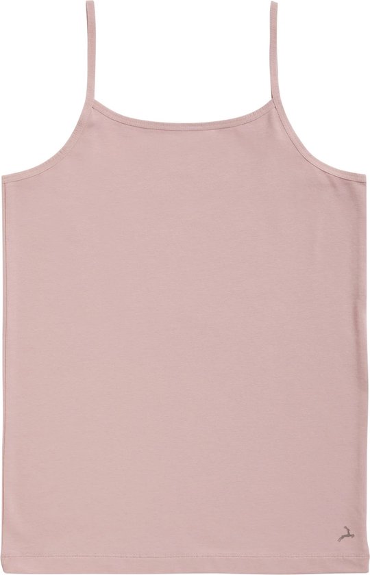 Lichtroze basic top met spaghettibandjes en kleine grijze hagedisprint.