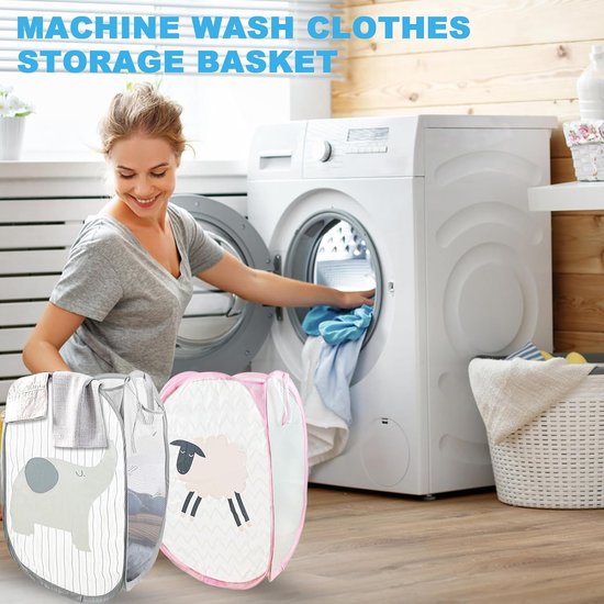 3 Stuks Pop Up Wasmand, 30 X 56 Cm, Opvouwbare Draagbare Wasmand Van Netmateriaal Met Handvat Voor Badkamer Studentenkamer Camping Kinderkamer 3202234832