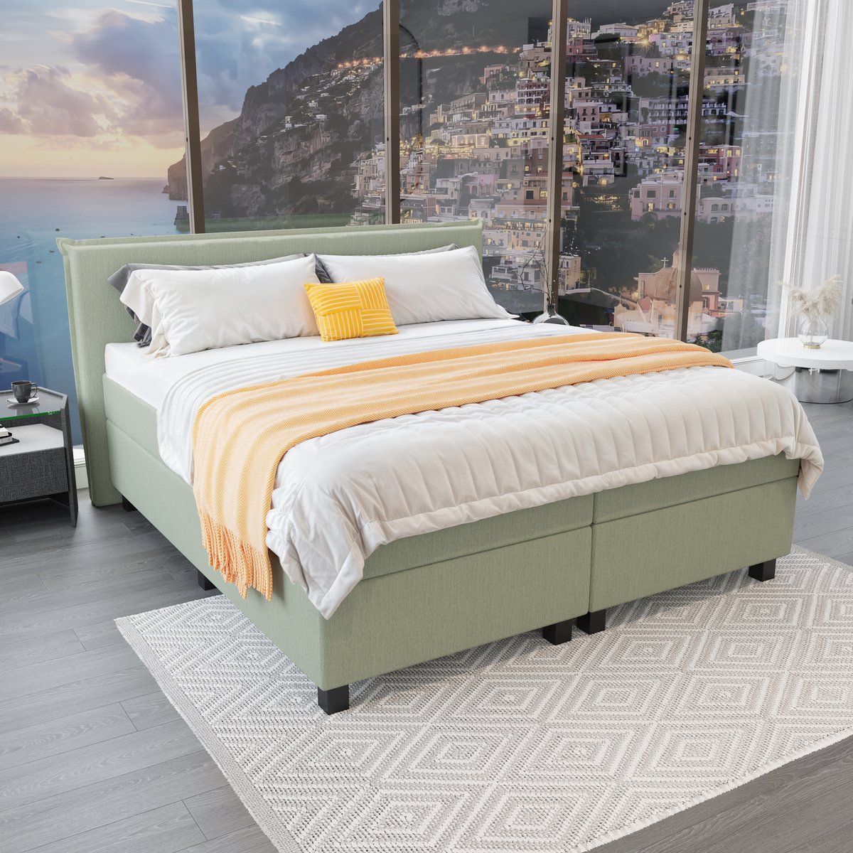 Mörgenn Boxspring Capri - Pocketvering Boxen en matrassen - Luxe 12cm topper - Lentegroen - 180x200 cm - Inclusief Dekbed en Kussens