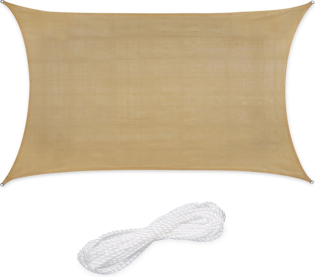 Relaxdays schaduwdoek rechthoekig HDPE zonnedoek concaaf verschillende groottes beige 2 x 3 m
