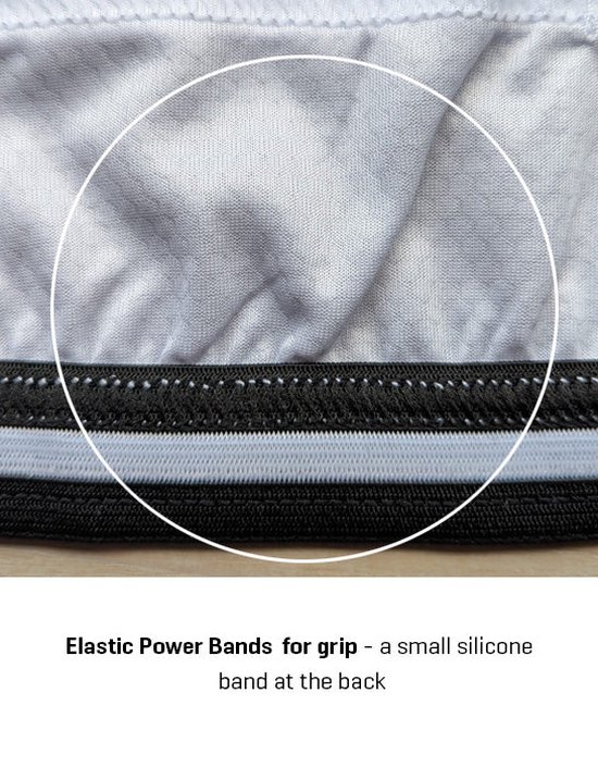 Détail du bas d'un maillot de cyclisme avec bande élastique et coutures.