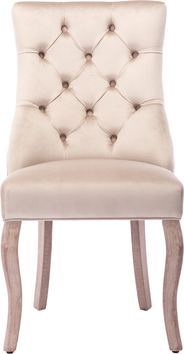 Merax Luxe Eetkamerstoelen Set van 2 - Velvet Eetkamerstoel met Hoge Rugleuning en Decoratie Knopen Eettafel Stoelen - Beige