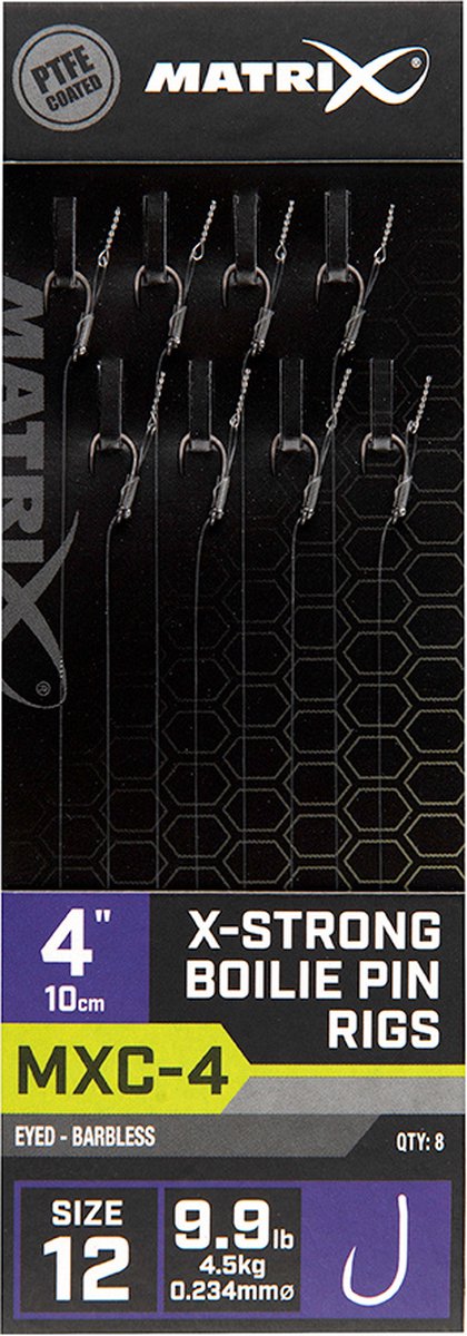 Matrix Onderlijn MXC-4 X-Strong Boilie Pin Rigs 10cm Eyed-Barbless (8 pcs) - Maat : Haak 14 - 0.200mm van Matrix — afbeelding 3