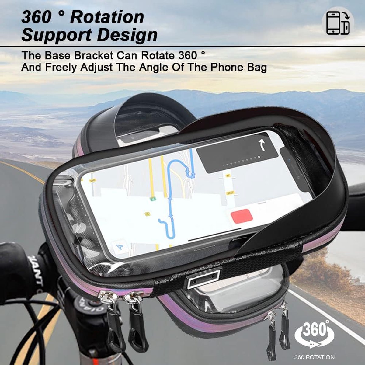 Support de téléphone portable pour vélo Aubtec - modèle Golden Rotatable - Téléphonie