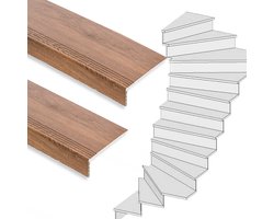 Traprenovatie set - 2 kwart draai - 14 treden SPC toplaag Bruin eiken
