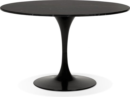 Table à manger ronde Alterego 'WITNEY' en pierre marbrée noire et métal noir - Ø 120 cm