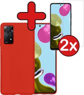 Hoesje Geschikt voor Xiaomi Redmi Note 11s Hoesje Siliconen Case Hoes Met 2x Screenprotector - Hoes Geschikt voor Xiaomi Redmi Note 11s Hoes Cover Case - Rood