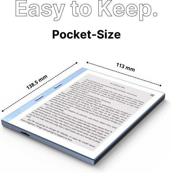 Kuno PortaBook - E-reader Inclusief Hoesje - E-boek lezer - 16 GB Opslag - 6 Inch Scherm - Makkelijk Gebruik - Fysieke Knoppen- Pocket Size - EPUB, PDF, DOC, en meer - USB-C Aansluiting - Google Play Store -Touch Screen - E-Ink Scherm