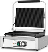 HCB® - Professionele Horeca Paninigrill - dubbel - geribbeld - 230V - RVS / INOX panini grill - Tosti apparaat - contact grill - 43x36.5x21 cm (BxDxH) - 20 kg