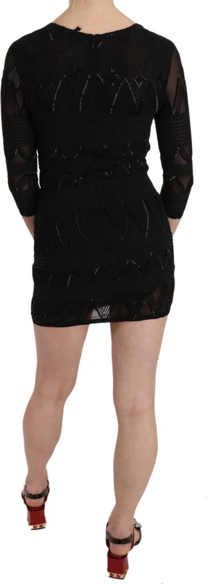 Zwarte zijden lovertjes mini -shift -jurk