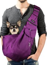 Sac de transport pour chien, sac à bandoulière réglable, sac de transport pour animaux de compagnie, sac de transport respirant pour chats et chiens, adapté aux promenades en plein air, violet