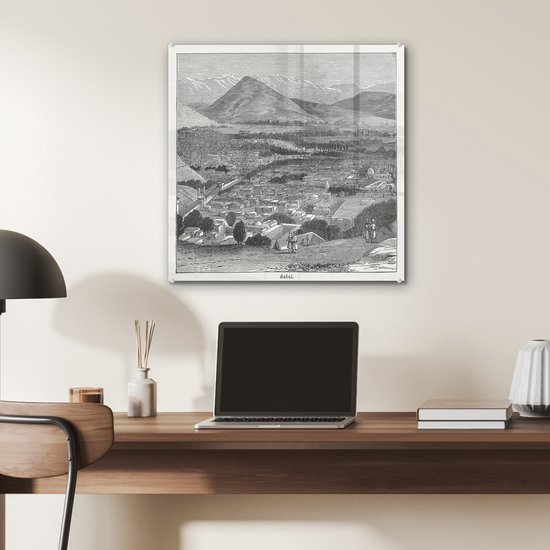 MuchoWow® Peinture sur verre 50x50 cm - Peinture sur verre acrylique - Illustration Zwart de Kaboul en Afghanistan dans les montagnes - Photo sur verre - Peintures