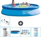 Intex Rond Opblaasbaar Easy Set Zwembad - 396 x 84 cm - Blauw - Inclusief Pomp Afdekzeil - Onderhoudspakket - Filter - Stofzuiger
