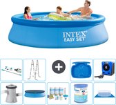 Intex Rond Opblaasbaar Easy Set Zwembad - 305 x 76 cm - Blauw - Inclusief Pomp Afdekzeil - Onderhoudspakket - Filter - Grondzeil - Stofzuiger - Ladder - Voetenbad - Warmtepomp