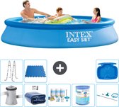 Intex Rond Opblaasbaar Easy Set Zwembad - 305 x 61 cm - Blauw - Inclusief Pomp Solarzeil - Onderhoudspakket - Filter - Schoonmaakset - Ladder - Voetenbad - Vloertegels