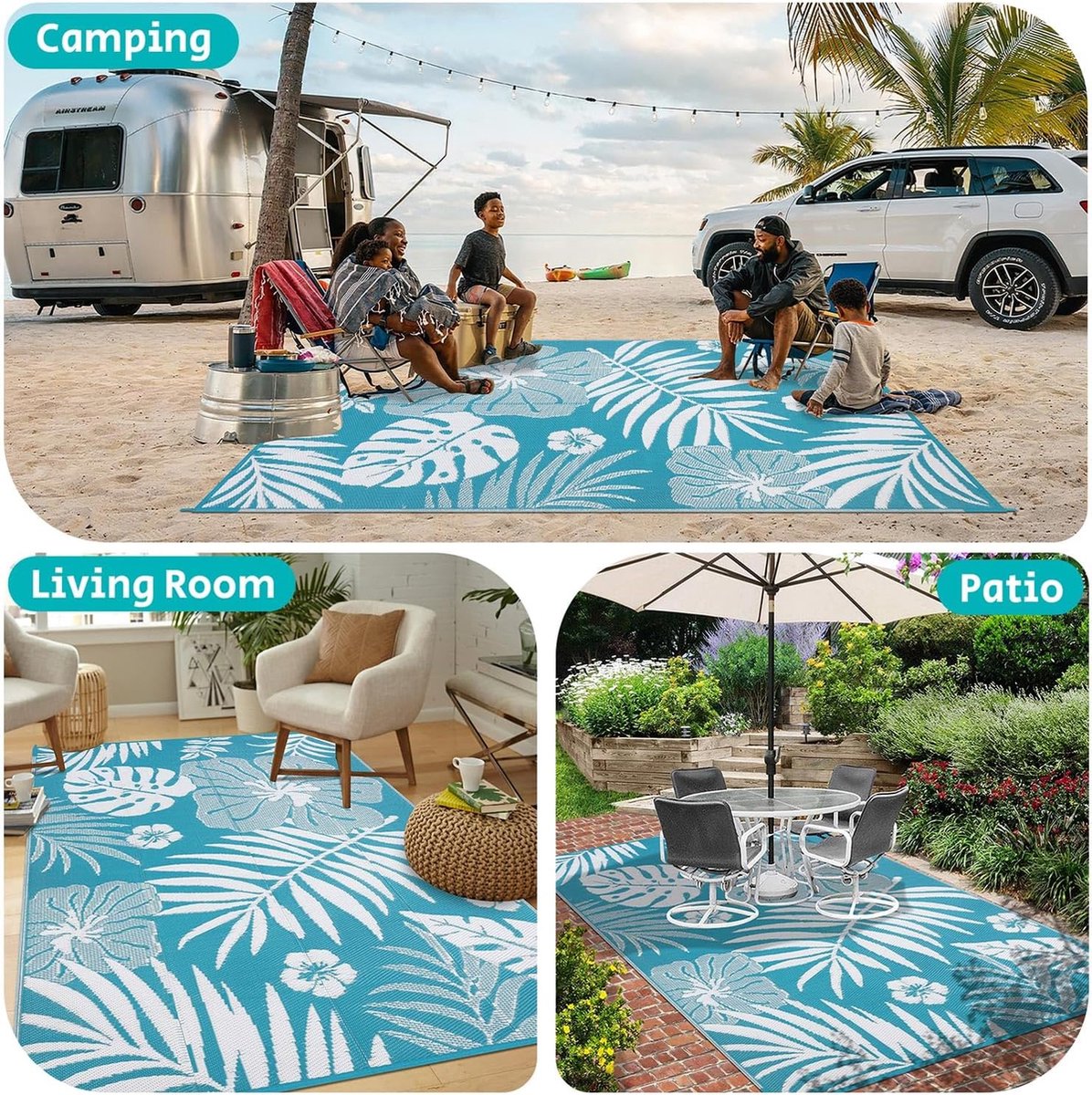 SHACOS Outdoor tapijt voor patio waterdicht 180 x 270 cm zwart