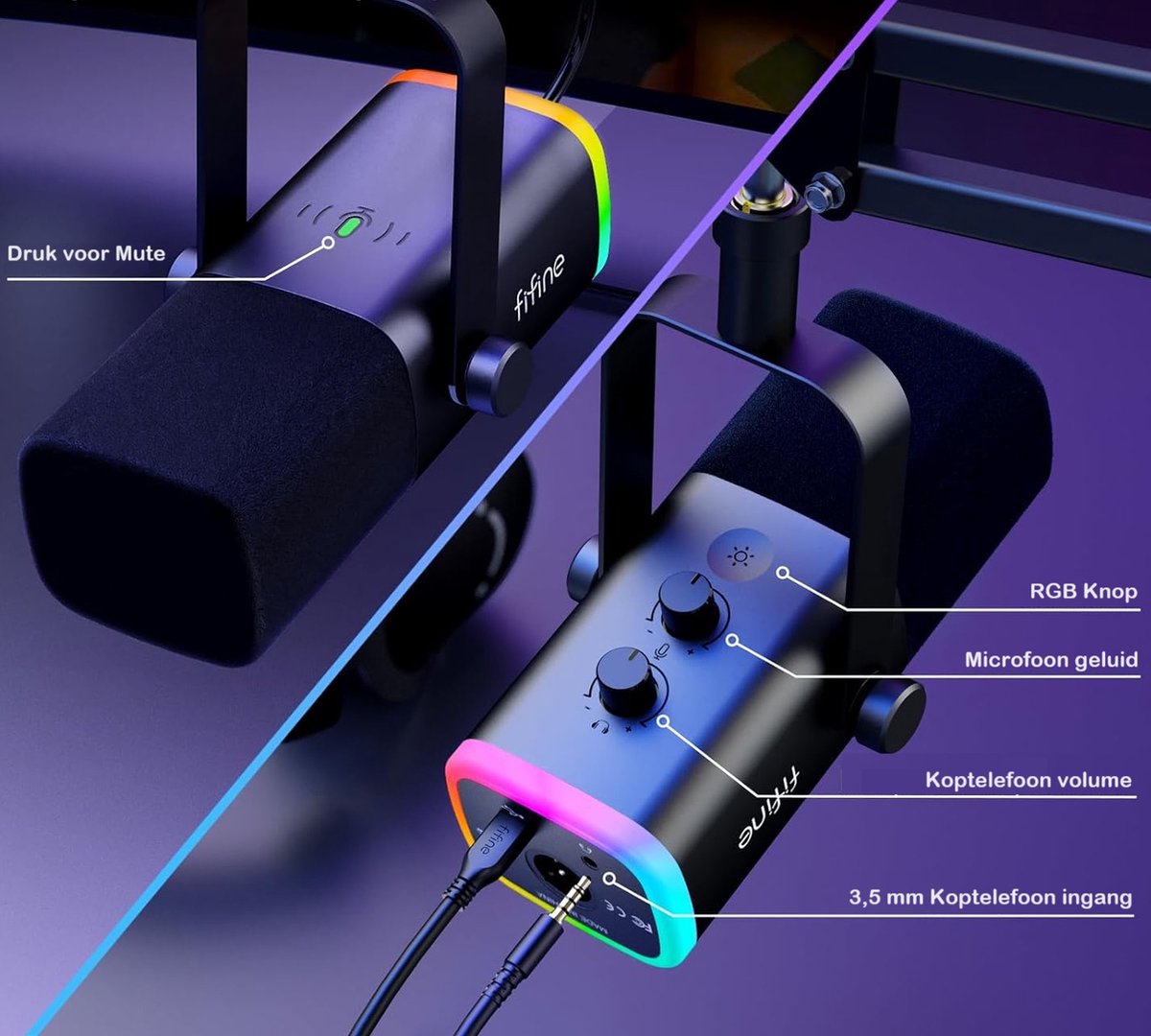 FIFINE USB XLR Mikrofon für Streaming Podcast Studio, Dynamisch Microphone Gaming PC mit Stummschalttaste, für PS4/5 Mac Mixer Soundkarten