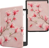 kwmobile hoes geschikt voor Pocketbook InkPad Color 3 - Magnetische sluiting - E reader cover in poederroze / wit / oudroze - Magnolia design