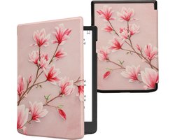 kwmobile e-reader hoesje geschikt voor Pocketbook InkPad 4/Color 3/2 / Vivlio InkPad 4/Color 3 hoes - E reader flip case met magnetische sluiting - Ereader cover - Magnolia design in poederroze / wit / oudroze