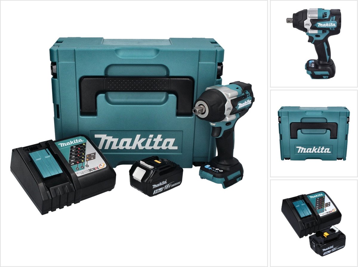 Makita DTW 701 RF1J accu slagmoersleutel 18 V 700 Nm 1/2" XPT Borstelloos + 1x oplaadbare accu 3.0 Ah + lader + Makpac
