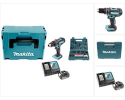 Makita DHP 482 RF1J accu klopboormachine 18V 62Nm in Makpac + 3.0 Ah accu + lader + 100-delige bits & boren set