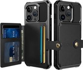Casemania Hoesje Geschikt voor Apple iPhone 15 Pro Max - Zwart - Luxe Back Cover met Pasjeshouder - RFID Bescherming - Wallet Case