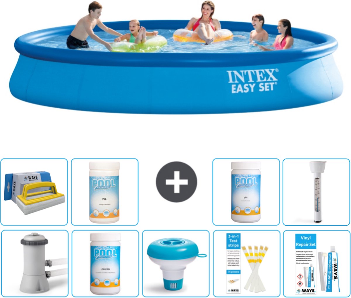 Intex Rond Opblaasbaar Easy Set Zwembad – 457 x 84 cm – Blauw – Inclusief Pomp Chloor – Chloordrijver – Testrips – Reparatiesetje – Scrubborstel – PH-waarde – PH-waarde – Thermometer Intex Rond Opblaasbaar Easy Set Zwembad – 457 x 84 cm – Blauw – Inclusief Pomp Chloor – Chloordrijver – Testrips – Reparatiesetje – Scrubborstel – PH-waarde – PH-waarde – Thermometer