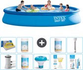Intex Rond Opblaasbaar Easy Set Zwembad - 457 x 84 cm - Blauw - Inclusief Pomp Chloor - Chloordrijver - Testrips - Reparatiesetje - Scrubborstel - PH-waarde - PH-waarde - Thermometer