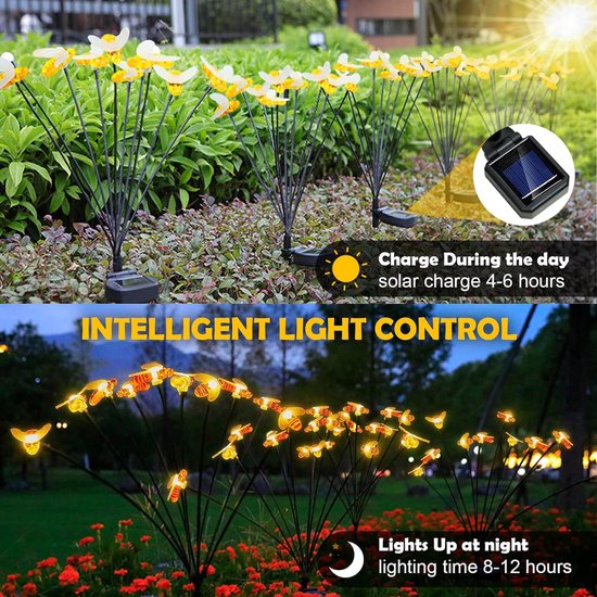4 Stuks 32 LEDs Tuin Buiten Solarverlichting, Buitenverlichting Gloeiwormen Solar Led Lampen, Gloeiwormen buitenverlichting op Zonne-Zwaaiende Tuinverlichting, Voor Terras, Binnenplaats
