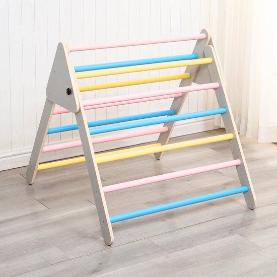 Buxibo XXL Klimrek - Opvouwbare Driehoek + Klimboog + Helling met Klimrek/Glijbaan - Montessori Meubels Houten Speelgym voor Binnen - Grijs - 210x83x81cm van Buxibo — afbeelding 2