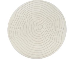 Rond Vloerkleed Elio – Japandi, Laagpolig met 3D-Effect in Crème-Ø 200 cm