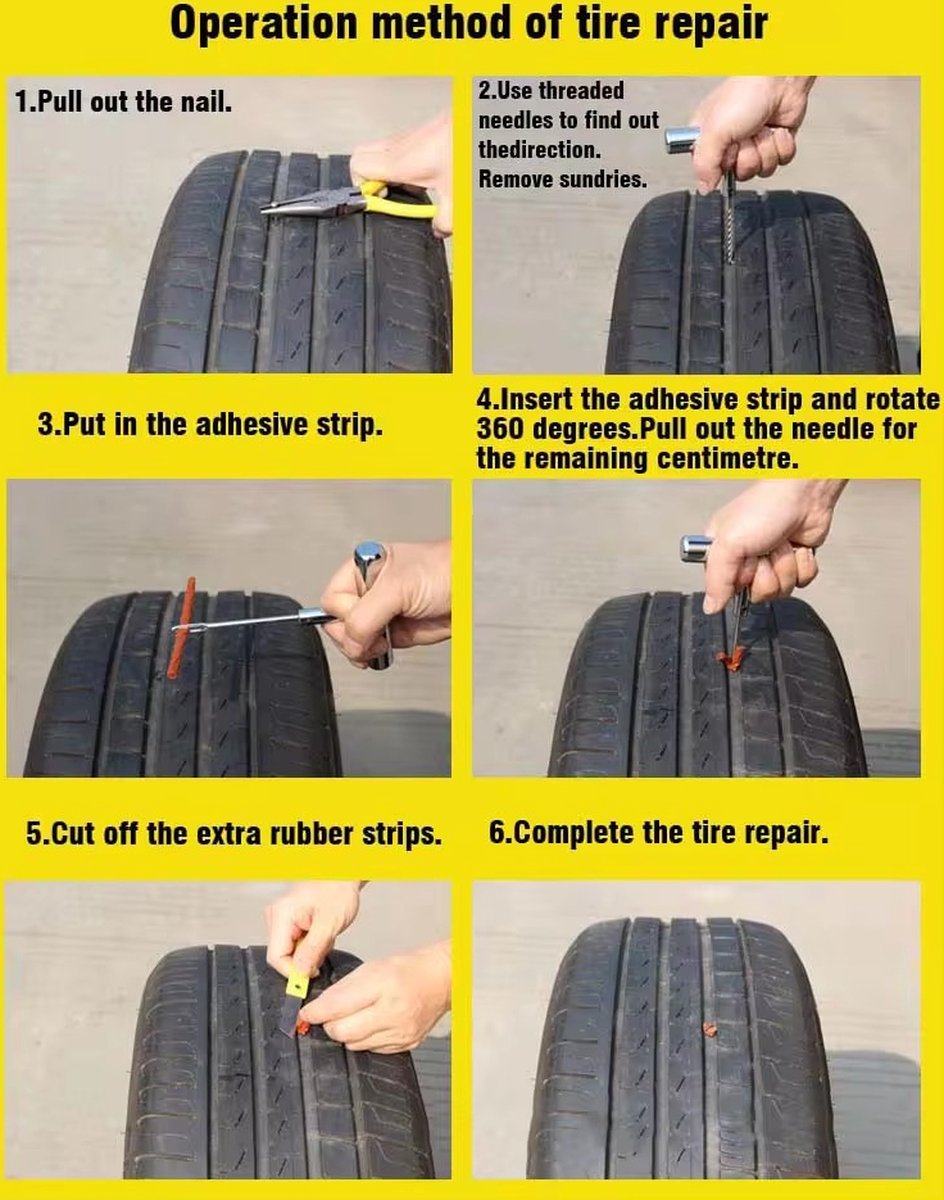 8-delige Banden Reparatie Tool Auto Motorfiets Band Burst ReparatieKit Noodgeval Snelle Banden Reparatie Patch Rubber Strip Reparatieset Tubelessband Lekke band reparatieset voor tubeless autobanden