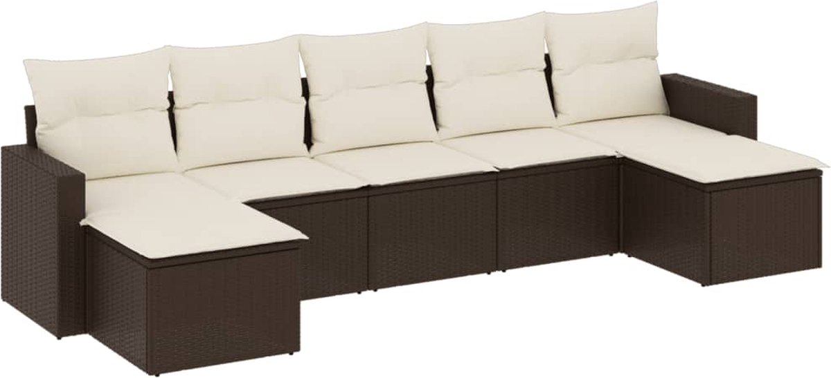vidaXL 7-delige - Loungeset - met - kussens - poly - rattan - bruin