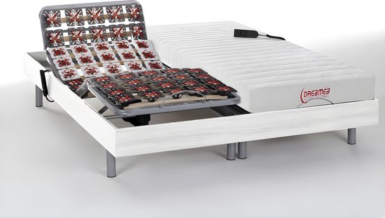 DREAMEA Elektrisch relaxbed met latex matras - 2 x 70 x 190 cm - Wit - ETHER van DREAMEA L 190 cm x H 35 cm x D 140 cm