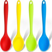 4 stuks meerkleurige siliconen lepels, anti-aanbaklaag, keukenlepel, siliconen serveerlepel, roerlepel voor het koken in de keuken, bakken, roeren, menggereedschap (donkerrood, groen, geel, blauw)