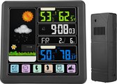Wireless Weather Station, TS-3310 Color LCD Full Touch Screen Indoor Outdoor Thermometer Hygrometer Weather Forecast Station with Alarm Clock (Black)