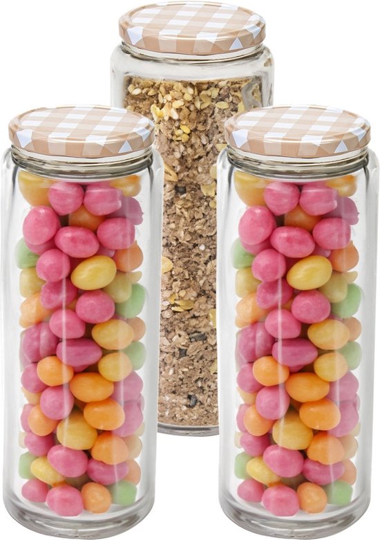 Hega Hogar Weckpot/voorraadpot Classico - 3x - 2100 ml - kunststof - beige - D10 x H27 cm