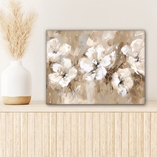 Peinture sur toile 40x30 cm - Décoration murale Fleurs - Beige - Abstrait - Moderne - Décoration murale salon - Décoration chambre moderne - Tableaux abstraits