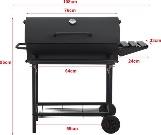Houtskool BBQ Armento met deksel 95x108x61 cm zwart casa.pro