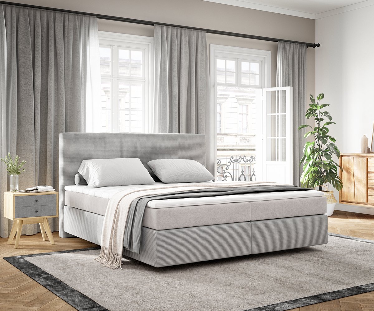 DELIFE Boxspringbed Dream-Well Cord Zilvergrijs 180x200 cm met TFK Matras en Topper