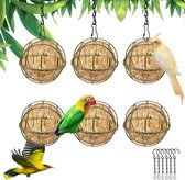 Bastix - Mezenbollenhouder, vogelvoederstation om op te hangen, 6 stuks metalen vogelvoederdispenser, hangende mezenbolhouder, voederknoedelhouder met haak voor wilde vogels tuin, goud